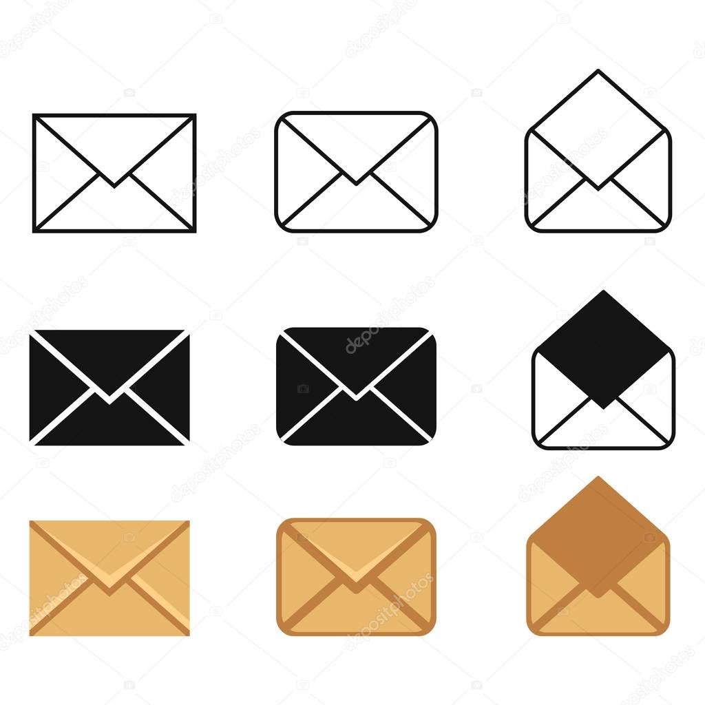 Vector Set of Different Styles Postal Envelope Icons