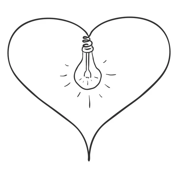 Forma do coração com lâmpada no meio — Vetor de Stock