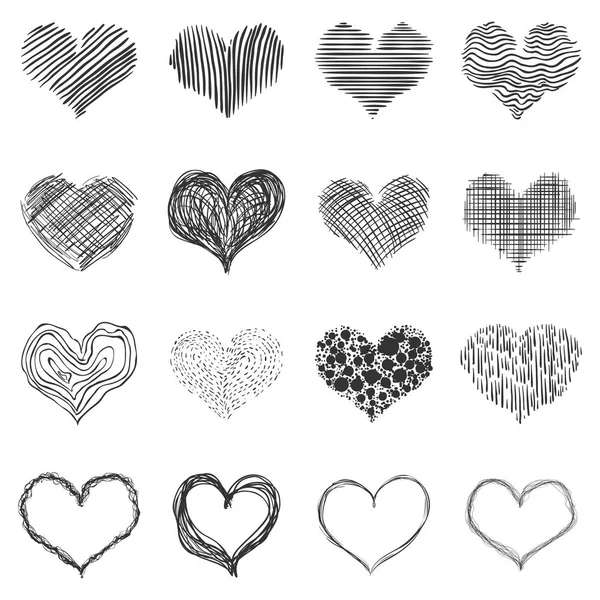 Conjunto de Doodle Sketch Hearts — Vector de stock