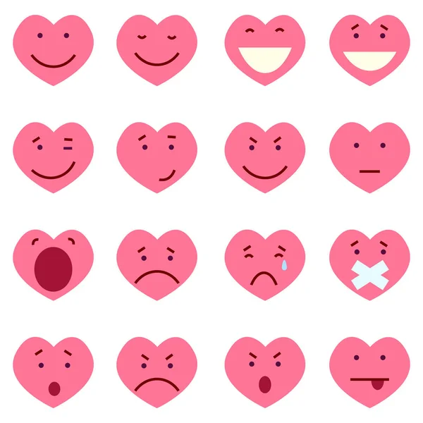 Ensemble de sourires de coeur rose plat — Image vectorielle