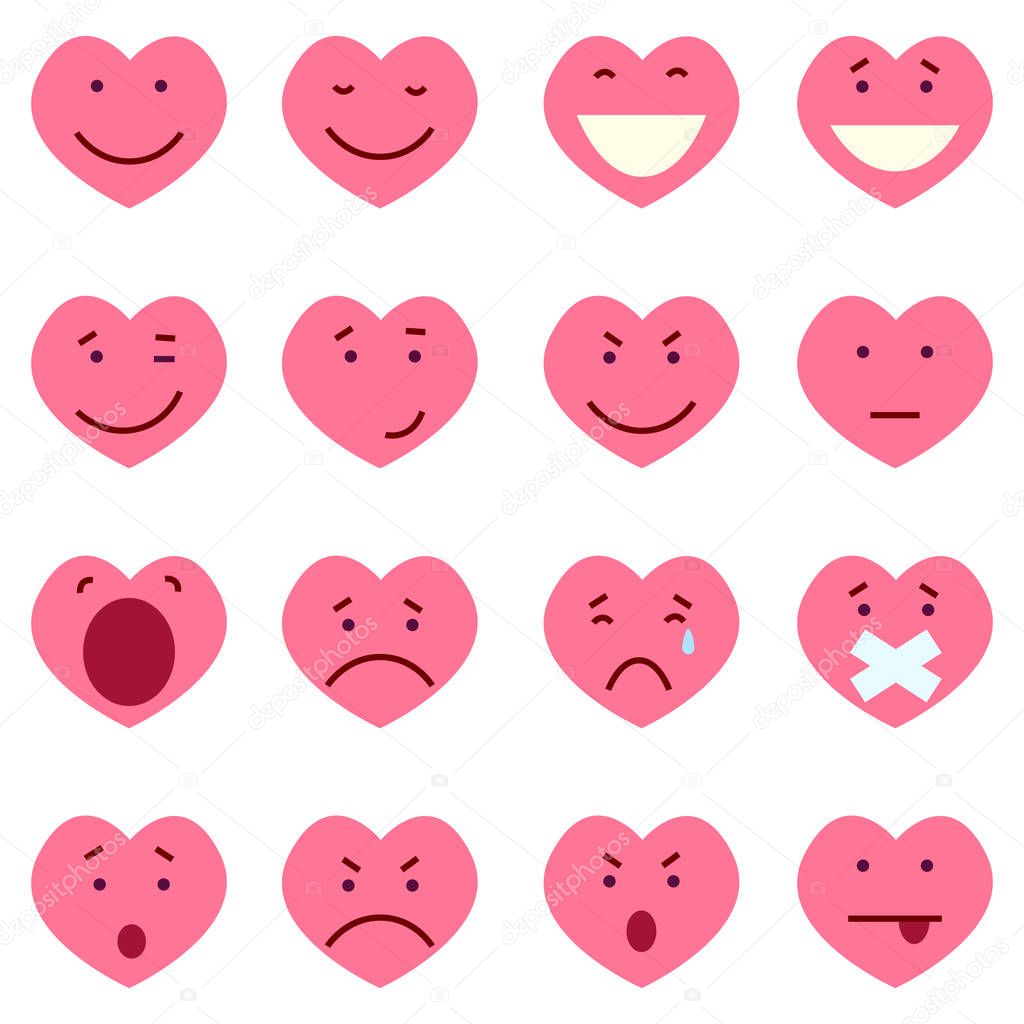 Set of Flat Pink Heart Smileys