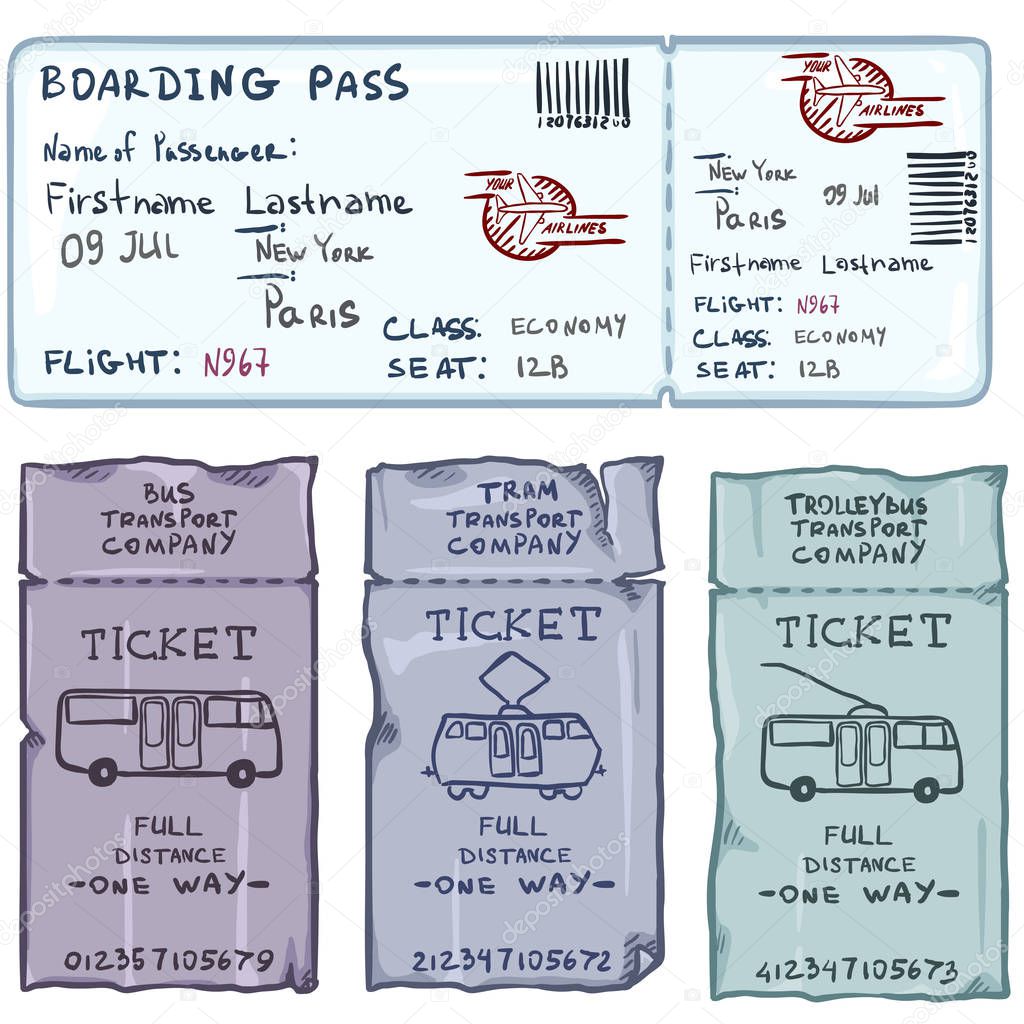 Tickets for Plane, Bus, Tram and Trolley Bus