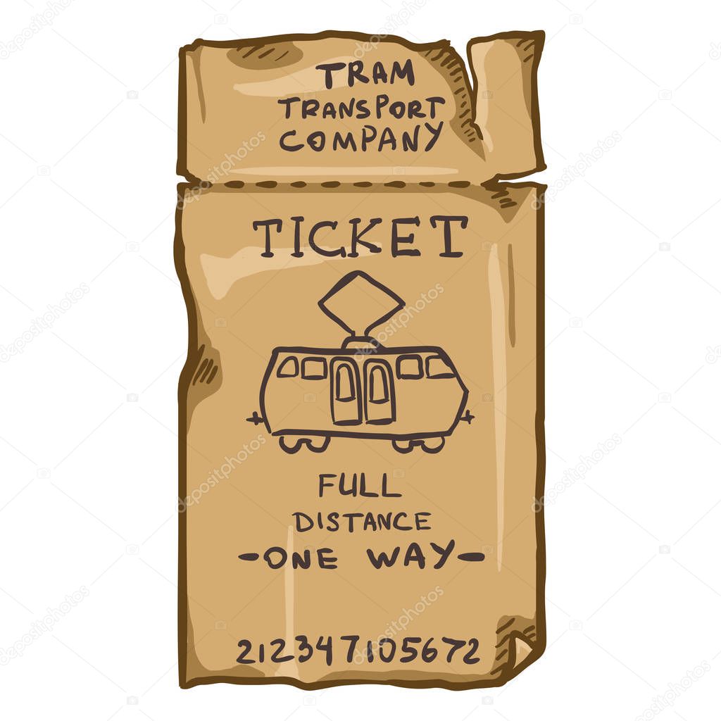 Cartoon Brown Trolley Bus Ticket