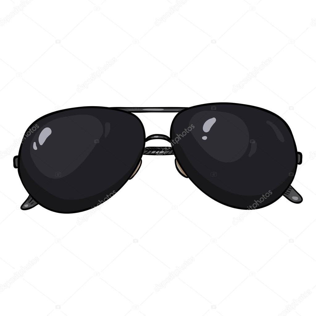 Vector Cartoon Black Aviator Sunglasses in Metal Rim