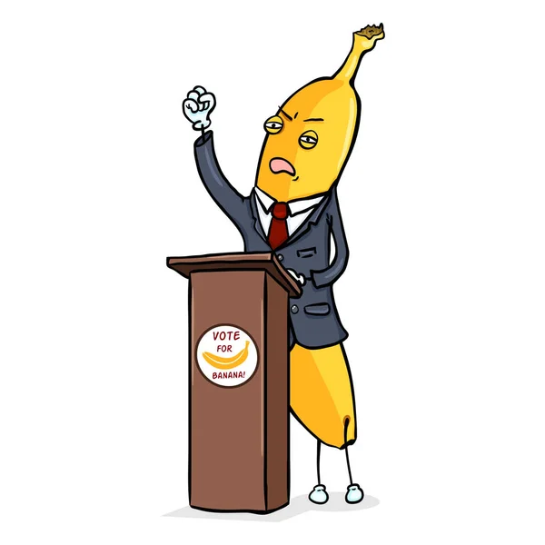 Banana Politicien performer avec discours — Image vectorielle
