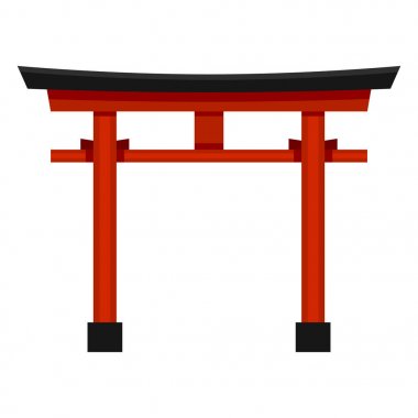 Vektör düz renkli Şinto Icon - Japon kırmızı Torii kapısı