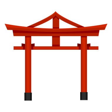 Vektör düz renkli Şinto Icon - Japon kırmızı Torii kapısı