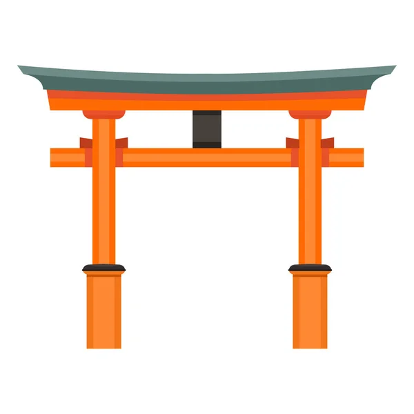 Vektor Färgglada Platt Shinto Icon Japanska Orange Torii Gate Med — Stock vektor