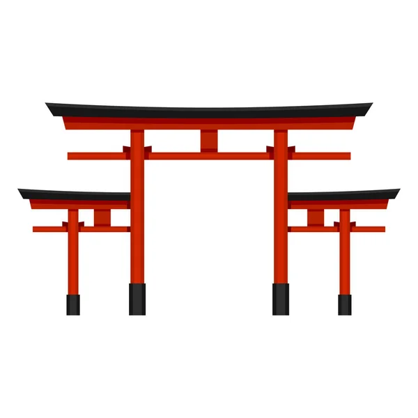 Vector Kleurrijke Plat Shinto Icon Grote Japanse Rode Torii Poort — Stockvector