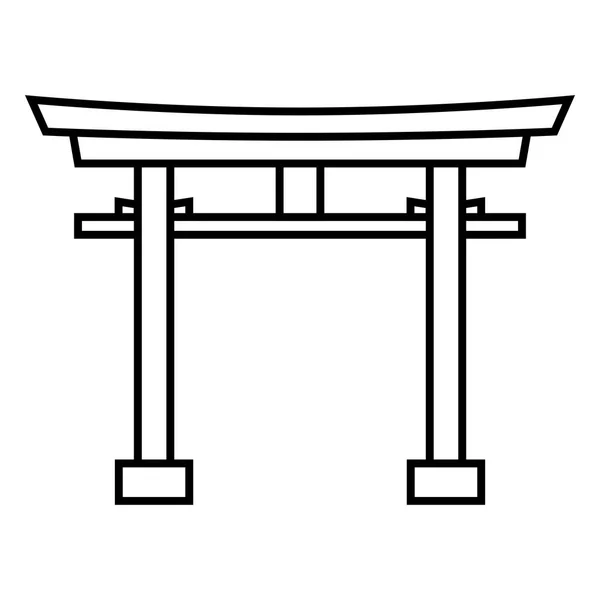 Vector Negro Contorno Sintoísta Icono Puerta Torii Japonés — Vector de stock