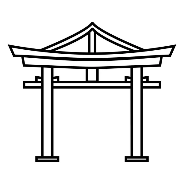 Vektor Svart Kontur Shinto Icon Japanska Torii Gate — Stock vektor