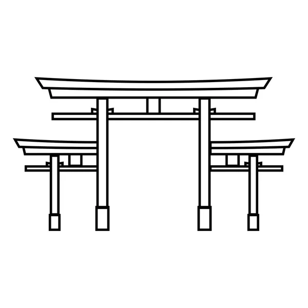 Vector Negro Contorno Sintoísta Icono Puerta Torii Japonés — Archivo Imágenes Vectoriales