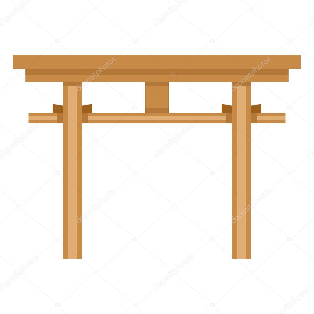 Vector Colorful Flat Icon - Japanese Wooden Shinto Torii Gate