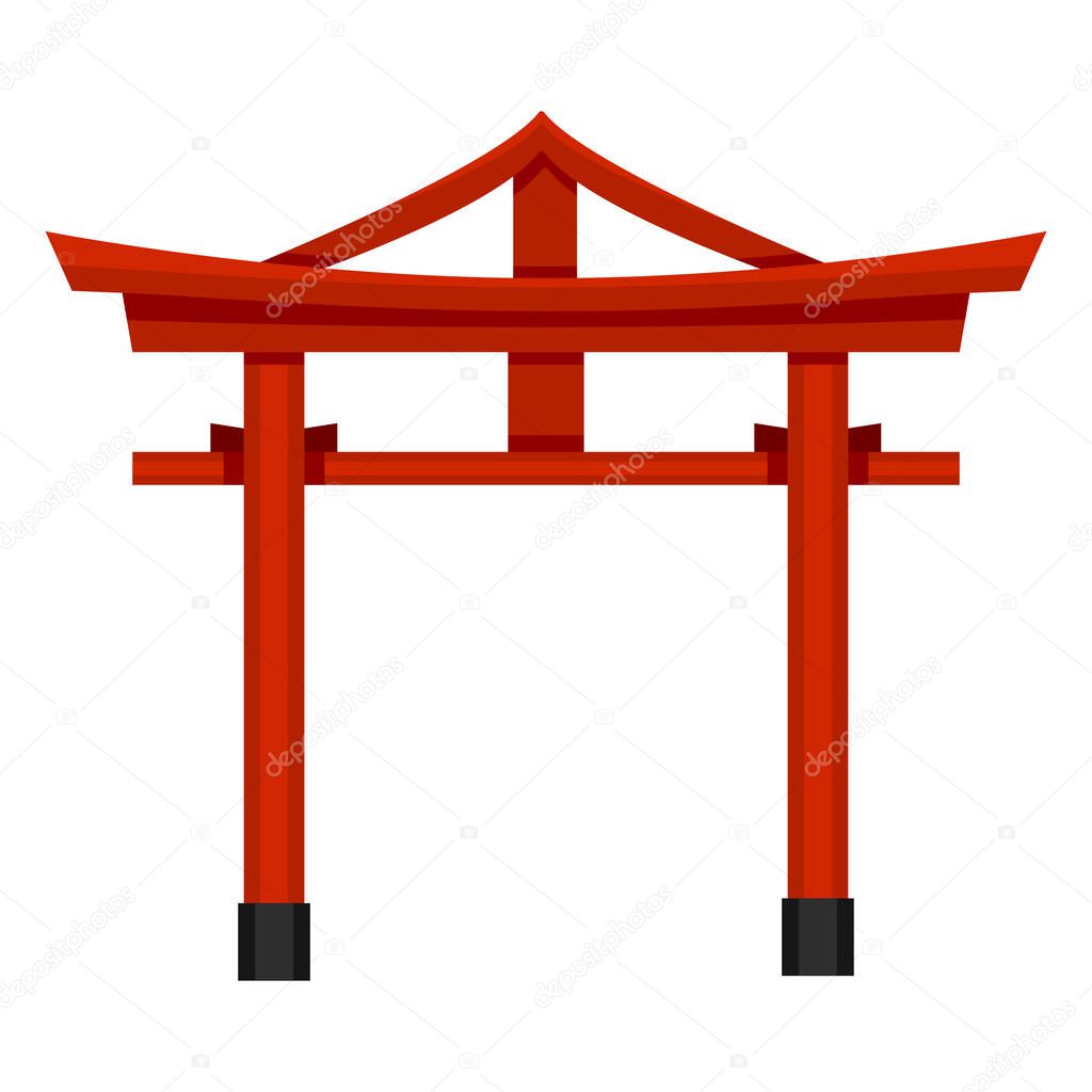 Vector Flat Colorful Shinto Icon - Japanese Red Torii Gate