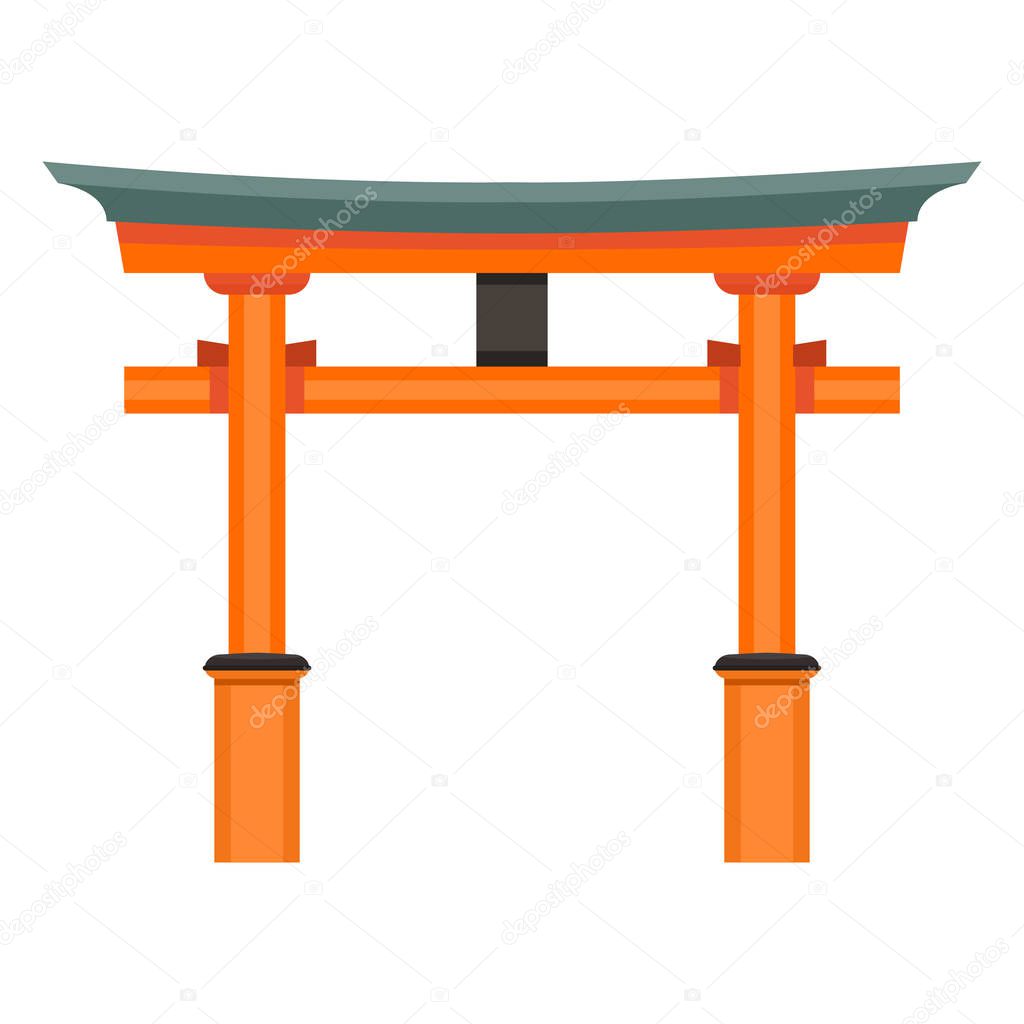 Vector Colorful Flat Shinto Icon - Japanese Orange Torii Gate with Turquoise Roof