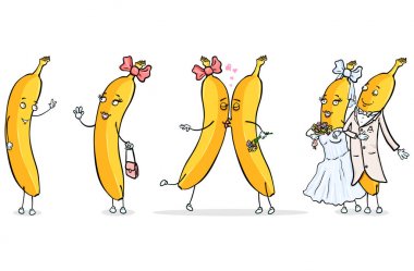 Vektör çizim karikatür muz karakter kümesi