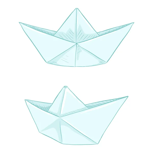 Conjunto Dos Dibujos Animados Origami Azul Papel Barcos Vector Ilustración — Archivo Imágenes Vectoriales