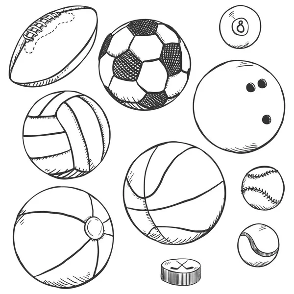 Набор Карандашных Рисунков Спортивных Шаров Векторная Иллюстрация — стоковый вектор