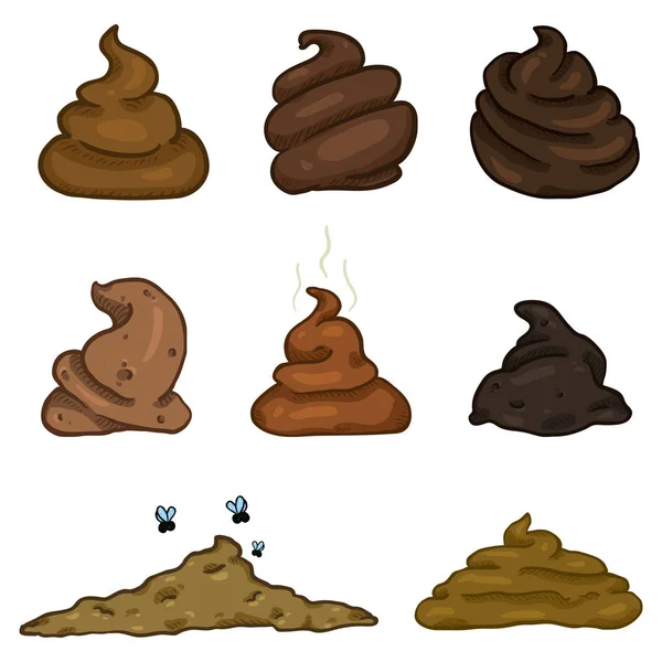 Vector Set Cartoon Color Poop Shit Variations — Stockvector