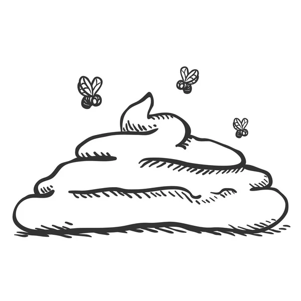 Vektor Skizze Doodle Poop Mit Fliegen Handgezeichnetes Stück Scheiße — Stockvektor