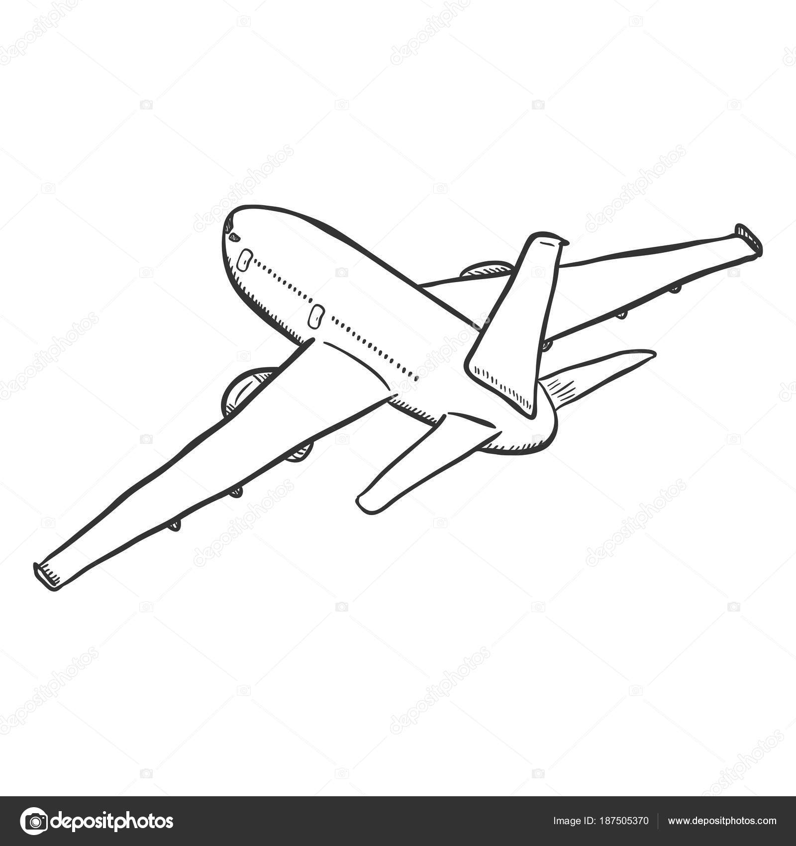 Vector Black Sketch Airplane Avión Pasajeros Despegando vector, gráfico