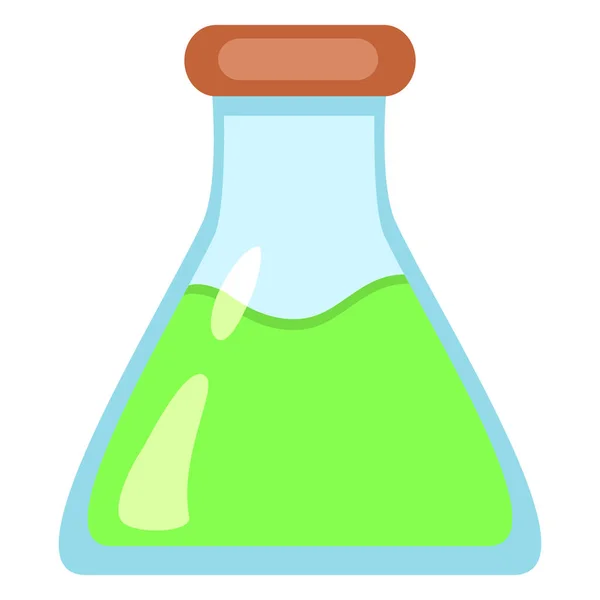 Vector Color Icon Flatt Bottom Flask Green Liquid Chemical Lab — Stock Vector