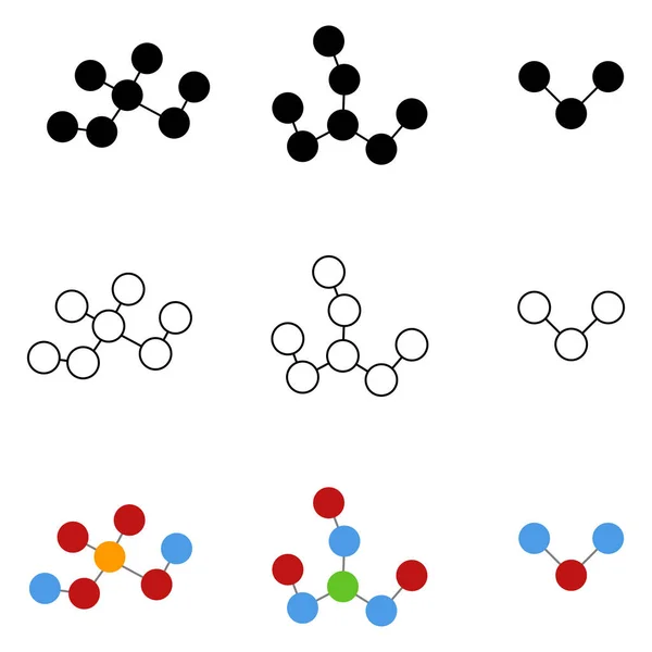 Vector Set Molecular Connection Icons Line Silhouette Color — Stock Vector