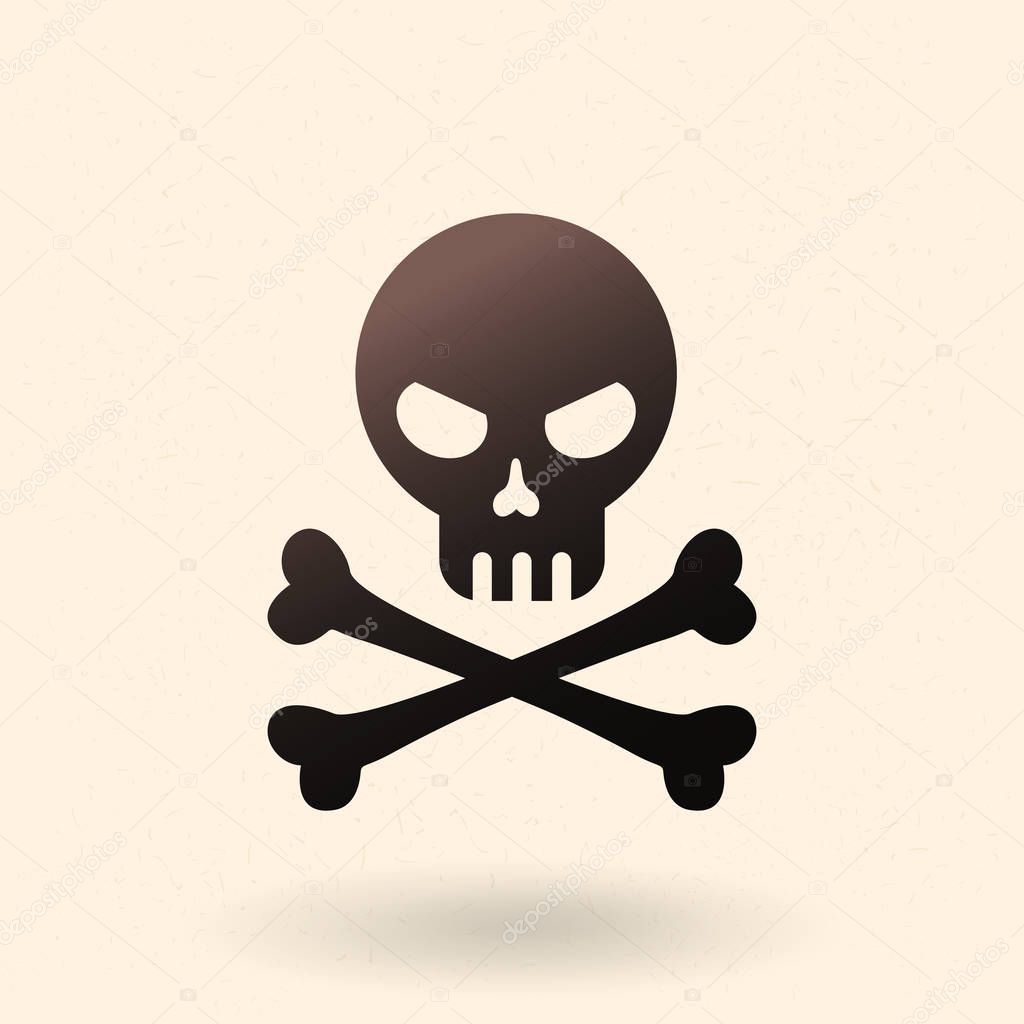 Vector Black Icon - Skull with Crossed Bones. Pirates Symbol.