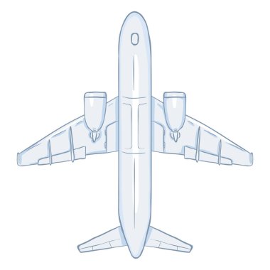 Vektör çizgi film beyaz yolcu uçağı. Ticari Havacılık Uçak. Alt görünümü.