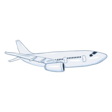 Vektör çizgi film beyaz yolcu uçağı. Ticari Havacılık Uçak. Yan görünüm.