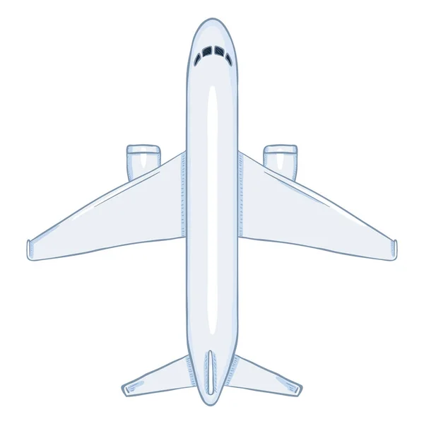 Vector Cartoon White Passenger Airplane Commercial Aviation Aircraft Top View — Stock Vector
