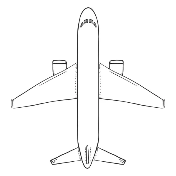 Vector Sketch Passenger Airplane Aviones Aviación Comercial Vista Superior — Vector de stock