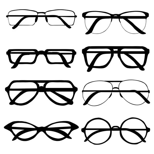 Vector Set Glasses Rims Black Silhouettes — Stock Vector