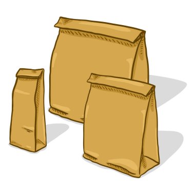 Kraft kağıt torba beyaz arka plan üzerinde kümesi