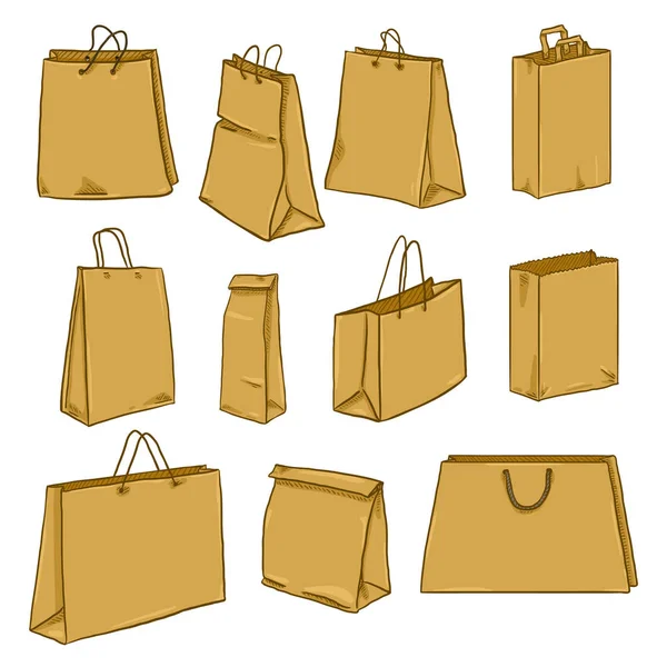 Ensemble Sacs Shopping Papier Sur Fond Blanc — Image vectorielle