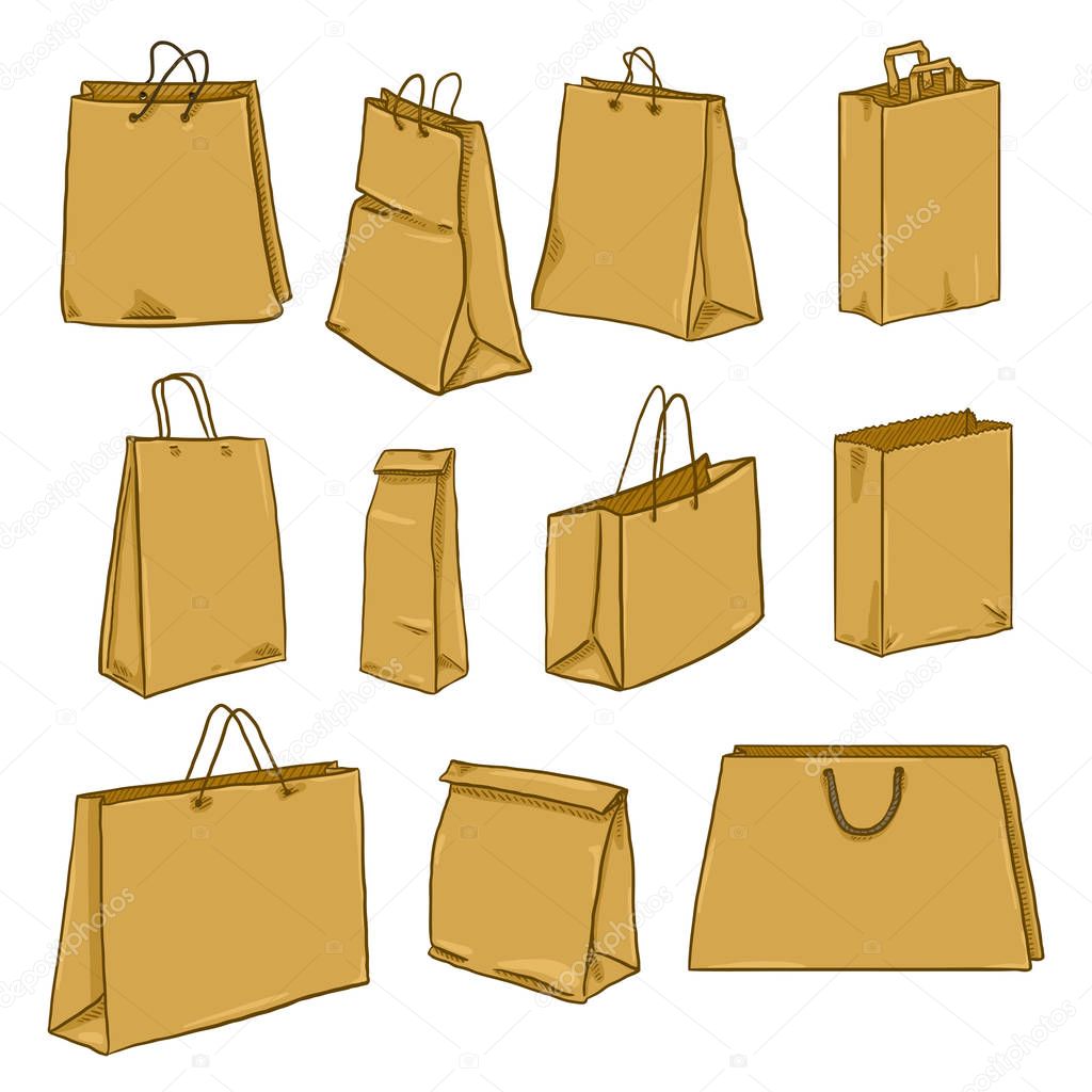 Set of shopping and paper bags on white background