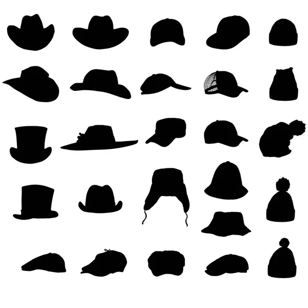 Ensemble de chapeaux noirs Silhouettes — Image vectorielle