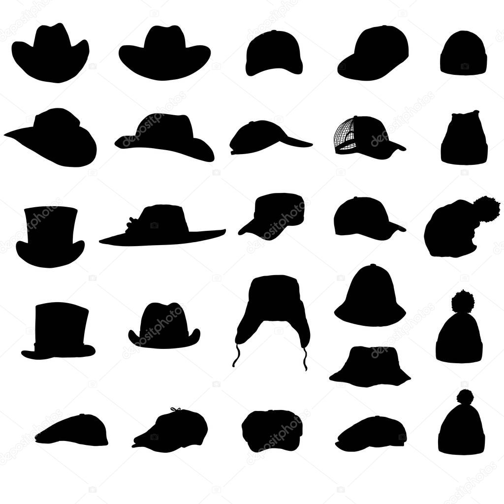 Set of Black Hats Silhouettes