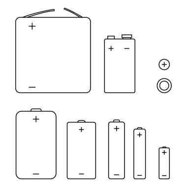 Set of Outline Icons of Batteries clipart