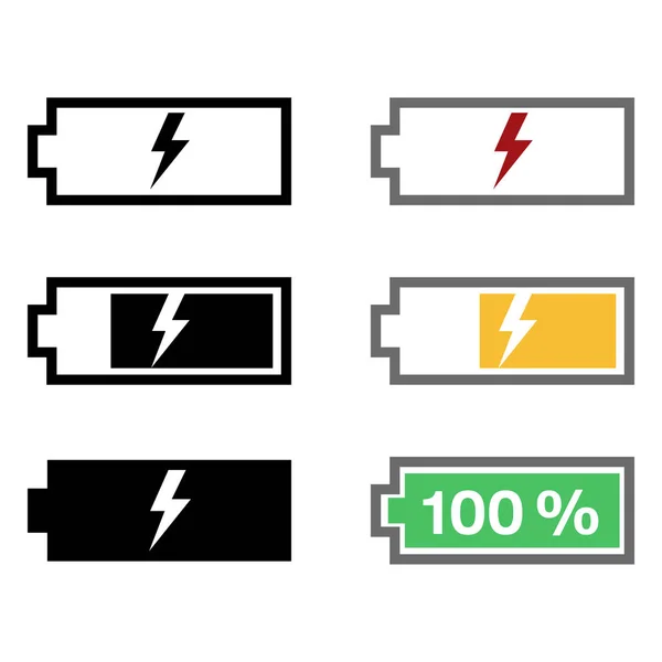 Ensemble d'icônes de charge de batterie — Image vectorielle