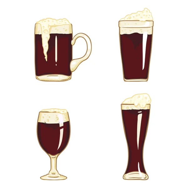 Conjunto Desenhos Animados Vetoriais Óculos Cerveja Escura Menu Bar Ilustração —  Vetores de Stock