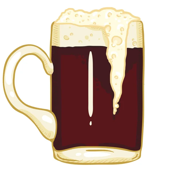 Vector Cartoon Glas Donker Bier Met Schuim — Stockvector