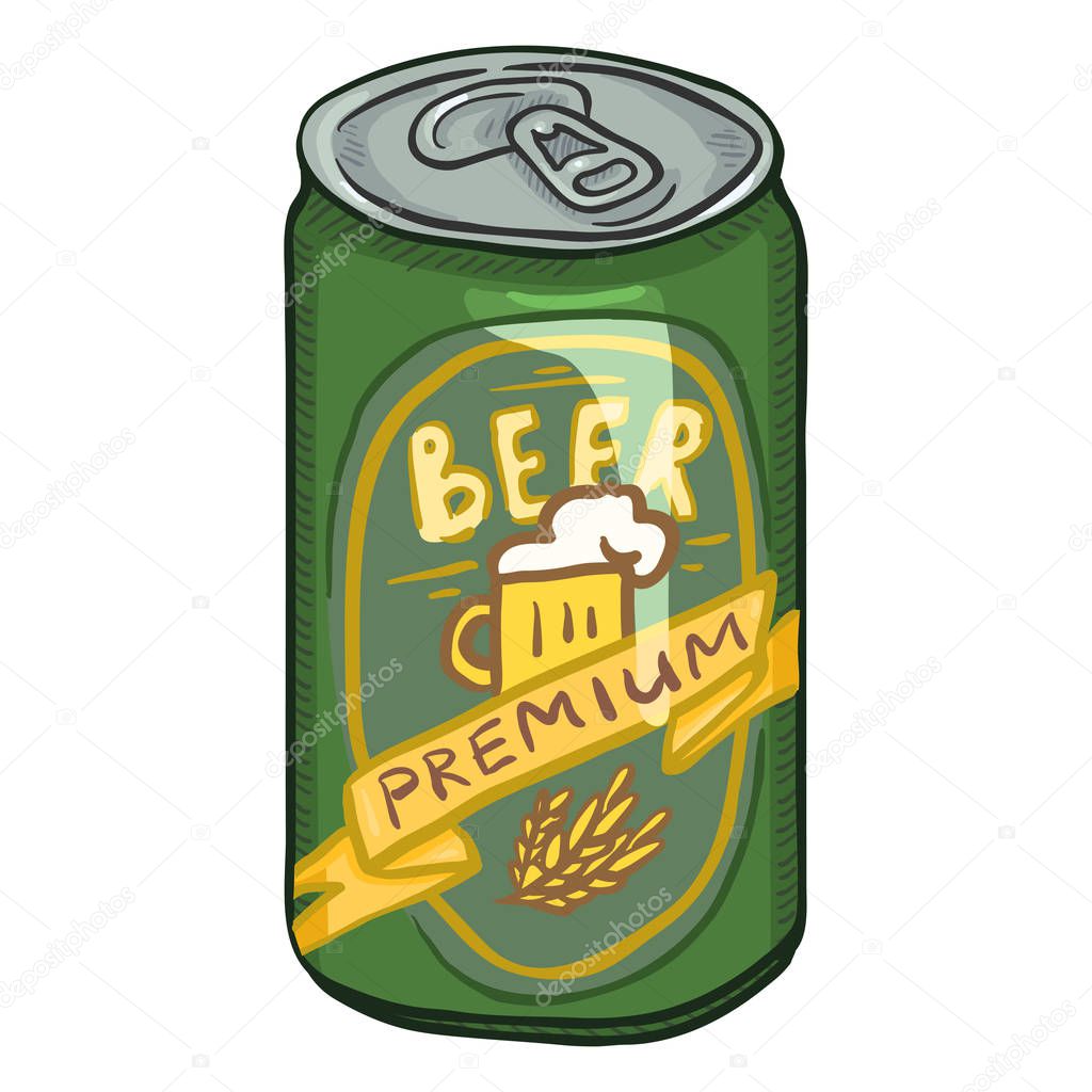 Vector Cartoon Green Aluminium Can of Premium Beer