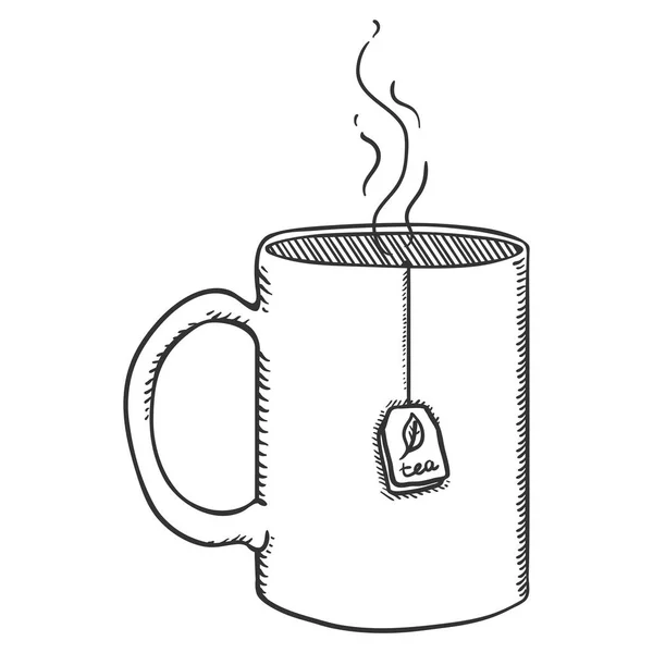 Illustration Vectorielle Croquis Tasse Thé Avec Étiquette Sac Thé — Image vectorielle