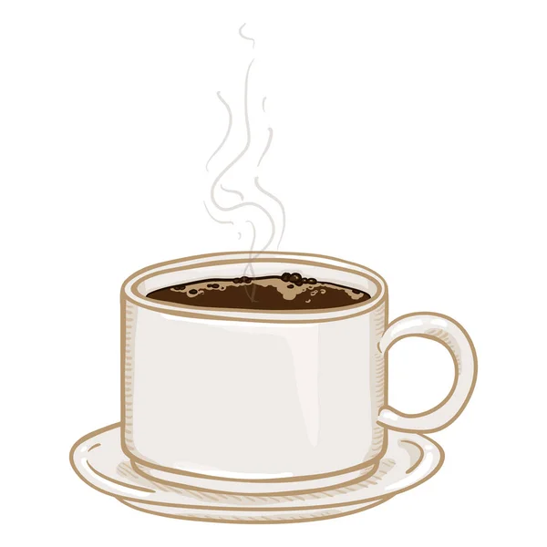 Vektorové Ilustrace Kreslené Bílý Porcelánový Šálek Černé Kávy — Stockový vektor