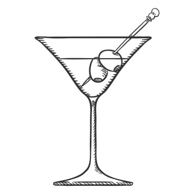 Vektör kroki çizim - Martini ve zeytin ile kokteyl cam