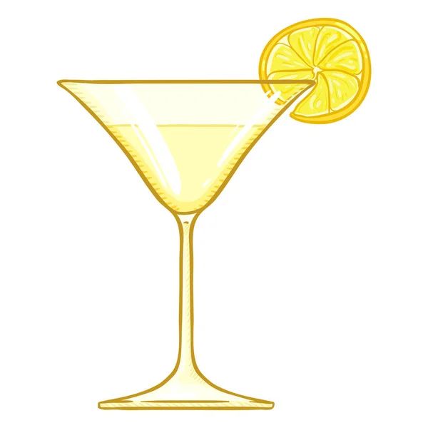 Vector Sola Ilustración Dibujos Animados Vidrio Martini Amarillo Con Limón — Archivo Imágenes Vectoriales