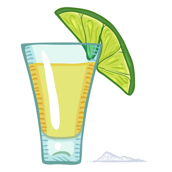Wektor Ilustracja Kreskówka Tequila Shot Plasterek Limonki Soli — Wektor stockowy