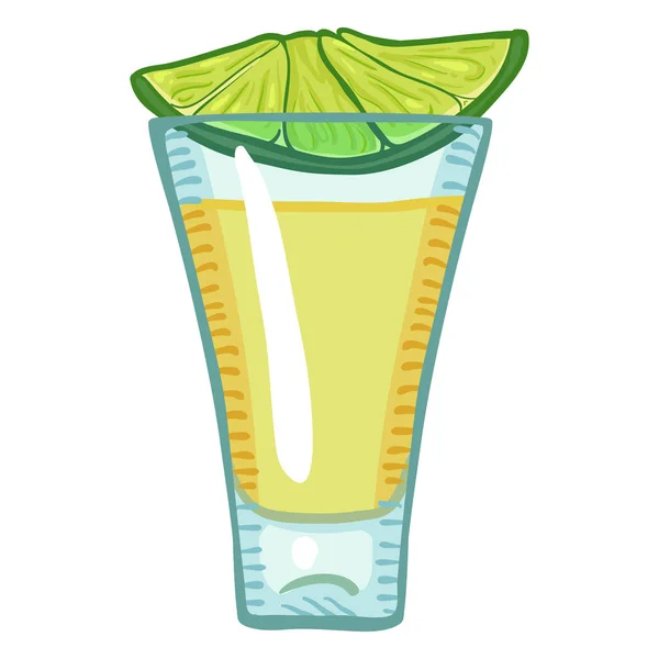 Wektor Ilustracja Kreskówka Tequila Shot Plasterka Limonki — Wektor stockowy