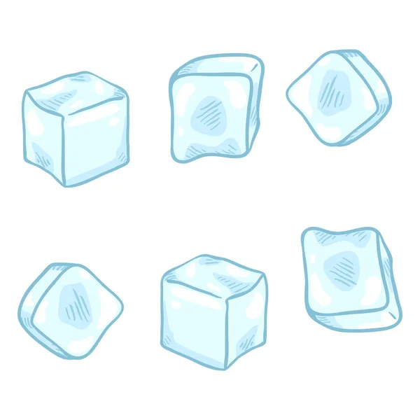 Vektor Kreslené Sada Modré Ledových Kostek — Stockový vektor